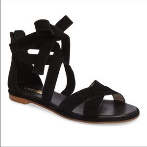 Louise et Cie Black Clover Ankle Tie Flat Sandals